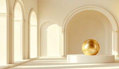 Golden sphere in a pale yellow archway
