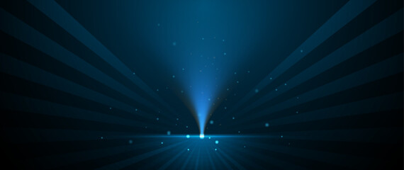 Vector illustration blue light ray, stage scene for luxury poster, template premium award design. Abstract elegant dark blue, glow glitter, lighting effect sparkle on black background