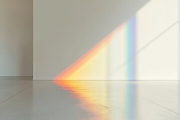 Sunlight casts a rainbow shadow on a pale room