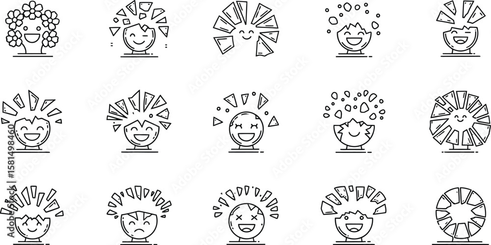 Aufkleber vector art of a collection of broken emoji faces with various expressions isolated on white backgrou
