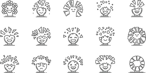 Vector art of a collection of broken emoji faces with various expressions 