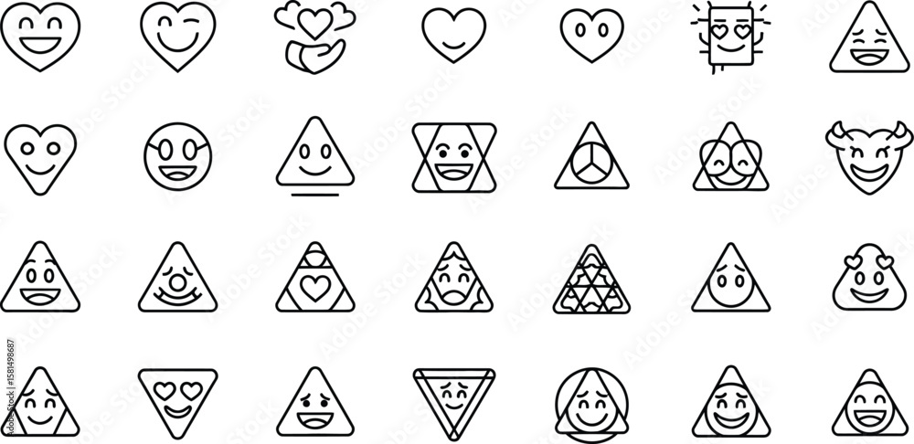 Poster vector art of a collection of heart and triangle shaped emotion icons with various happy and loving 