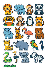 Fototapeta premium zoo animal characters icons