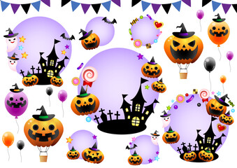 ハロウィンアイコンセット、紫、気球、かわいい、イラスト、立体