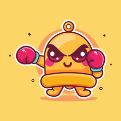 Smiling yellow bell character mascot playing boxing sport isolated cartoon