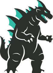A stylized illustration of a fierce, upright dinosaur with sharp claws and teeth, ready to attack.