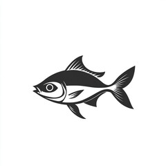 Fototapeta premium A sleek, stylized black ink silhouette of a fish with prominent fins and an eye, presented against a clean white background.