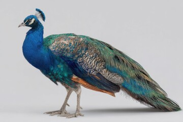 Naklejka premium Colorful Peacock with Striking Feathers on Light Background