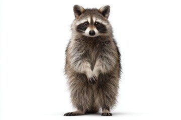 Fototapeta premium Cute and Curious Raccoon Standing Upright on White Background