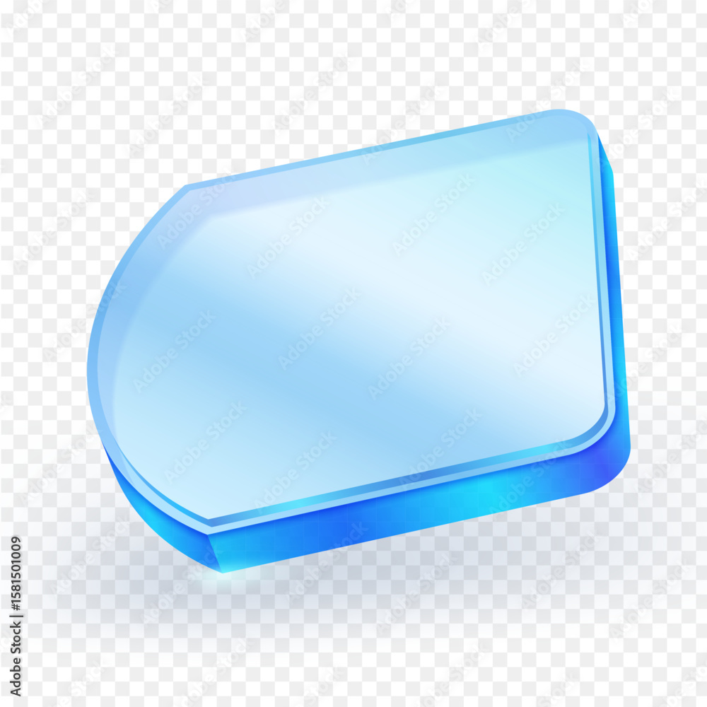 Poster 3d transparent blue glass ui element with a glossy surface and rounded corner, floating on a transpa