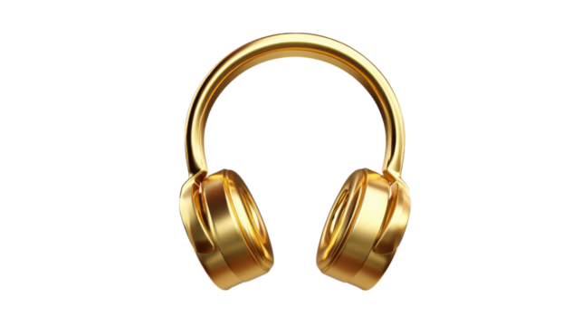Golden Headphones on Black Background on transparent background