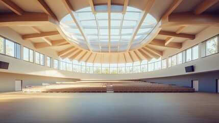 Panoramic auditorium design with skylight and natural light illumination concept
