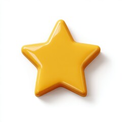 Glossy Yellow Five Pointed Star on White Background