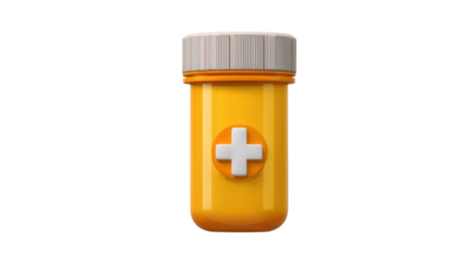 3D Render of Yellow Medicine Bottle on Transparent Background