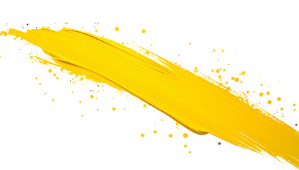 Thick yellow paint stroke with splatter trail on edge, expressive brush texture.