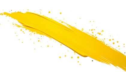 Thick yellow paint stroke with splatter trail on edge, expressive brush texture.