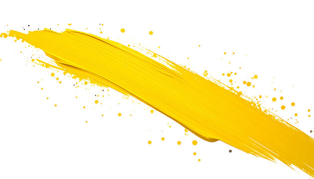 Thick yellow paint stroke with splatter trail on edge, expressive brush texture.