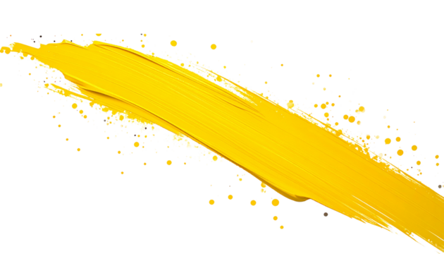 Thick yellow paint stroke with splatter trail on edge, expressive brush texture.