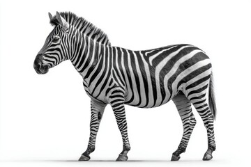 Fototapeta premium Striking Black and White Zebra in Profile on White Background