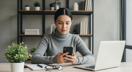 Smiling Asian woman holds phone tightly, overjoyed by unexpected good news, celebrating with pure happiness.