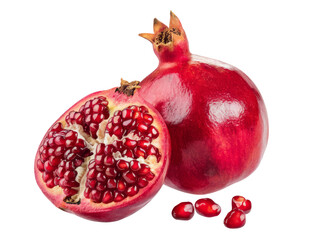fresh pomegranates with seeds isolated on white background