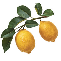 two lemons on a branch, isolated on white background