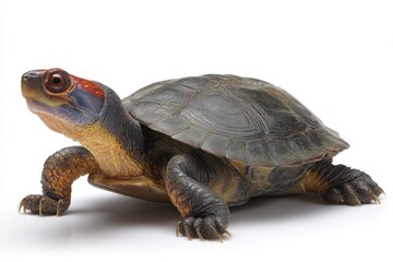 Obraz premium Captivating Turtle Close-Up on White Background with Colorful Features