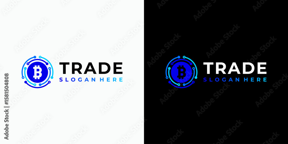 Poster vector logo design of the initial b in the shape of a coin and geometric connections in a modern, si
