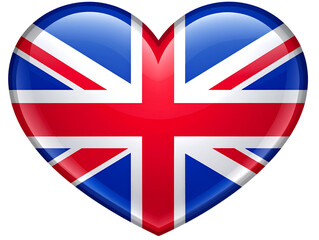  Glossy Heart Icon with United Kingdom Flag Design, Transparent PNG