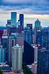 Obraz premium Downtown Seattle Skyline And Landscape With An Overcast Sky