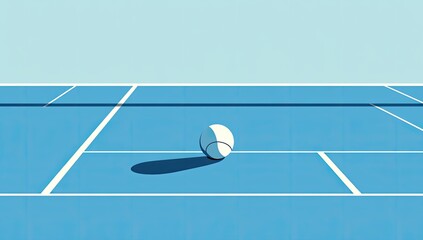 Tennis ball on a blue court, sunlit