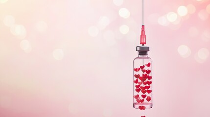 A syringe and vial filled with tiny hearts