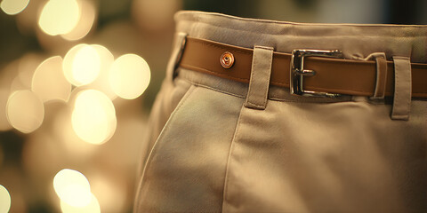 Beige Pants with Brown Leather Belt in Warm Light
