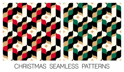 Set of red and green abstract geometric elements seamless pattern design for Christmas and new year background.