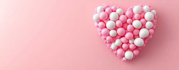 Pink and white heart-shaped arrangement of clustered balloons