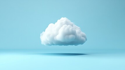 A single, fluffy, white cloud floats on a simple, light-blue background.  A subtle shadow is cast beneath it