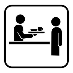 Self service icon with person holding food tray and transparent background symbolizing cafeteria and food court dining
