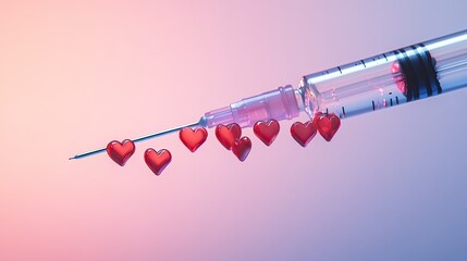 A syringe with small hearts floating around its needle