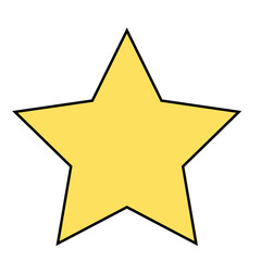 Fototapeta premium Yellow star shape with bold black outline in flat style, suitable for stickers, badges, flashcards, or reward system designs.