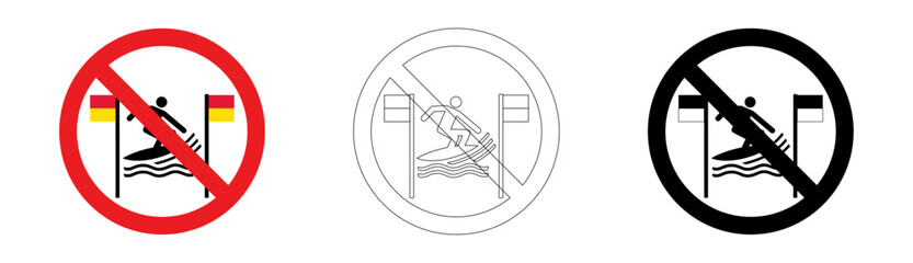 No surfing between the red and yellow flags sign in vector format