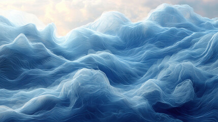 Abstract waves in calming blue tones create serene atmosphere, evoking tranquility and peace