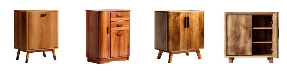 Wooden Cabinets Assortment Isolated on White Background