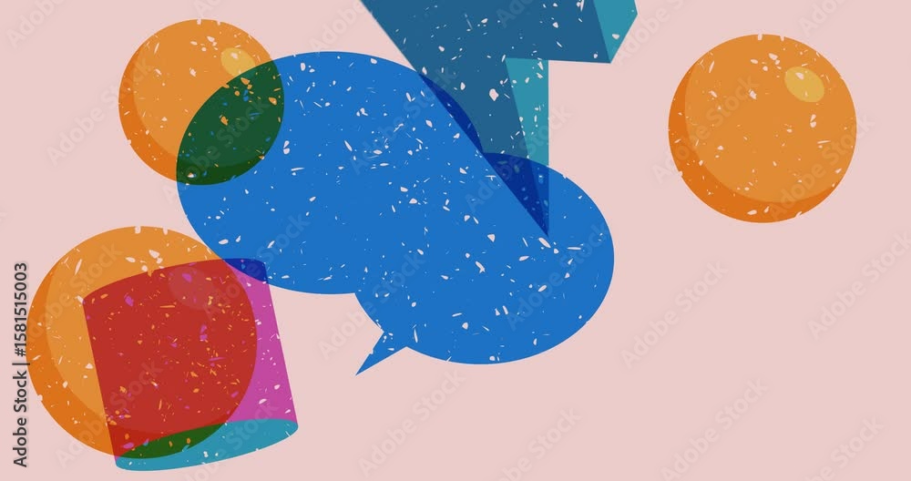 Poster risograph speech bubble with geometric shapes animation. moving object in trendy riso graph design v