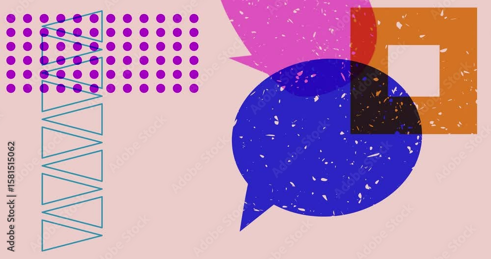 Poster risograph speech bubble with geometric shapes animation. moving object in trendy riso graph design v