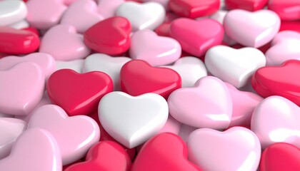 Glossy Heart Candy Pile: Pink, Red, and White Valentine's Day Sweetness