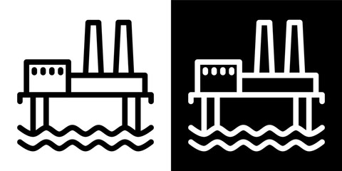 Naklejka premium Offshore Oil Rig Platform Outline Icon Vector Illustration