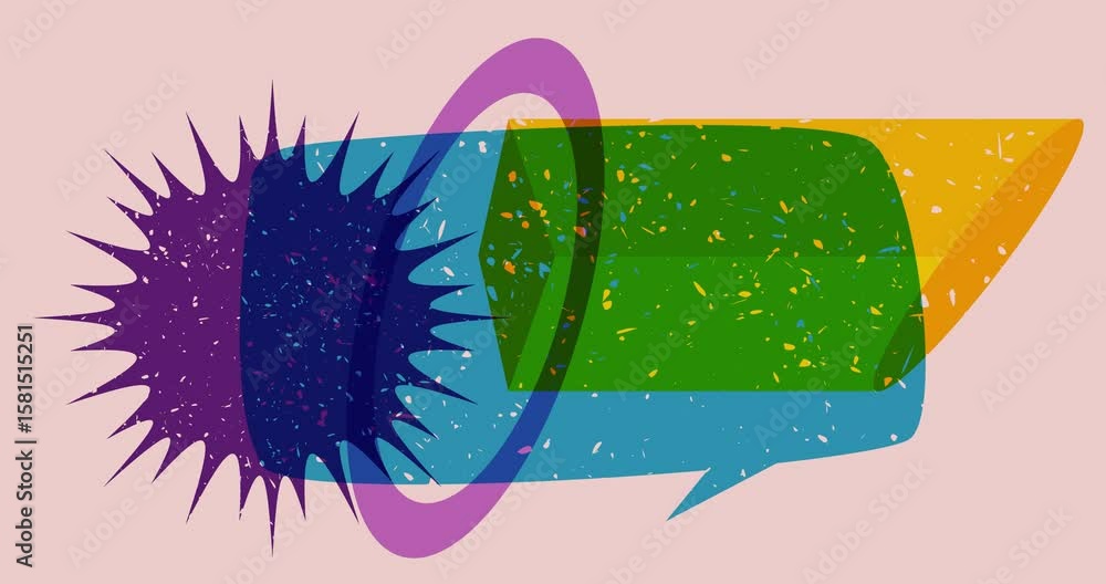 Poster risograph speech bubble with geometric shapes animation. moving object in trendy riso graph design v