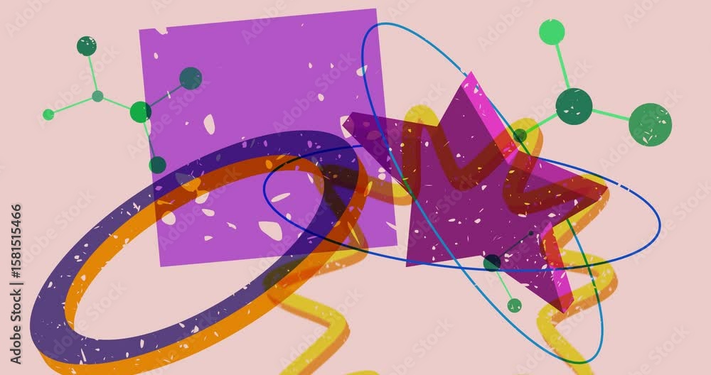 Poster colorful geometric shapes animation. object in trendy riso graph design. geometry elements abstract 