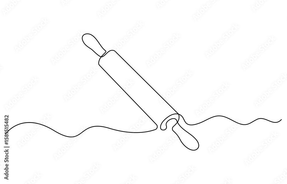 Poster rolling pin continuous one line isolated on white background. bakery symbol art drawing. rolling pin