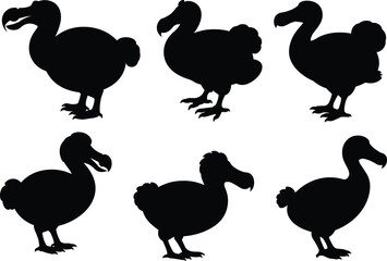 Dodo bird black silhouette set, extinct animal species vector, cad drawing flat vector illustration for design, decor, and education © Deep Mind Creations